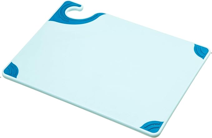 San Jamar Saf-T-Grip Plastic Cutting Board with Safety Hook, 9" x 12" x 0.375", Blue
