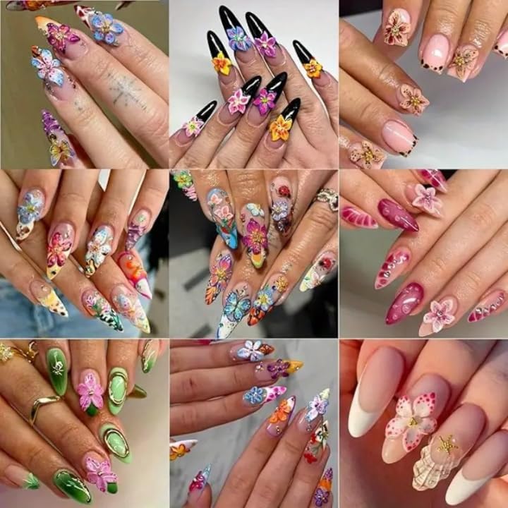 Flower Bow Nail Charms and Gems, 3D Resin Blossom Petals with Caviar Beads Charms for Nails Design，Flatback Pearl Charms Cherry Butterfly Rhinestone Nail Charms for Manicure DIY-BrightBean Baby