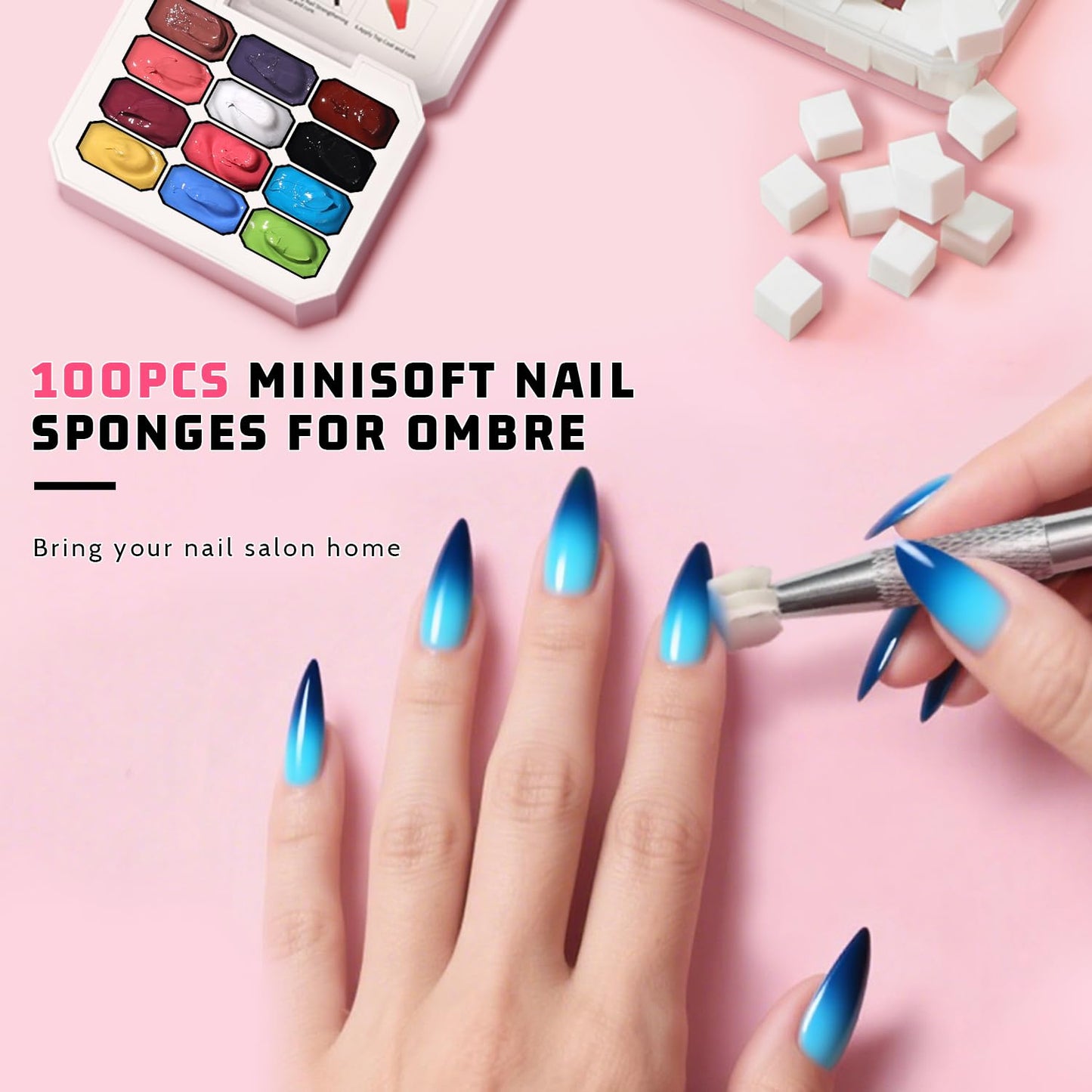 Sponge Pat Paint Nail Gel, Ombre Nails Gradient Gel Nail Blush Blooming Aura Nails Drawing Stripper Floral Painting DIY Nail Art, No Wipe, UV/LED Curing (12 Colors K)-BrightBean Baby