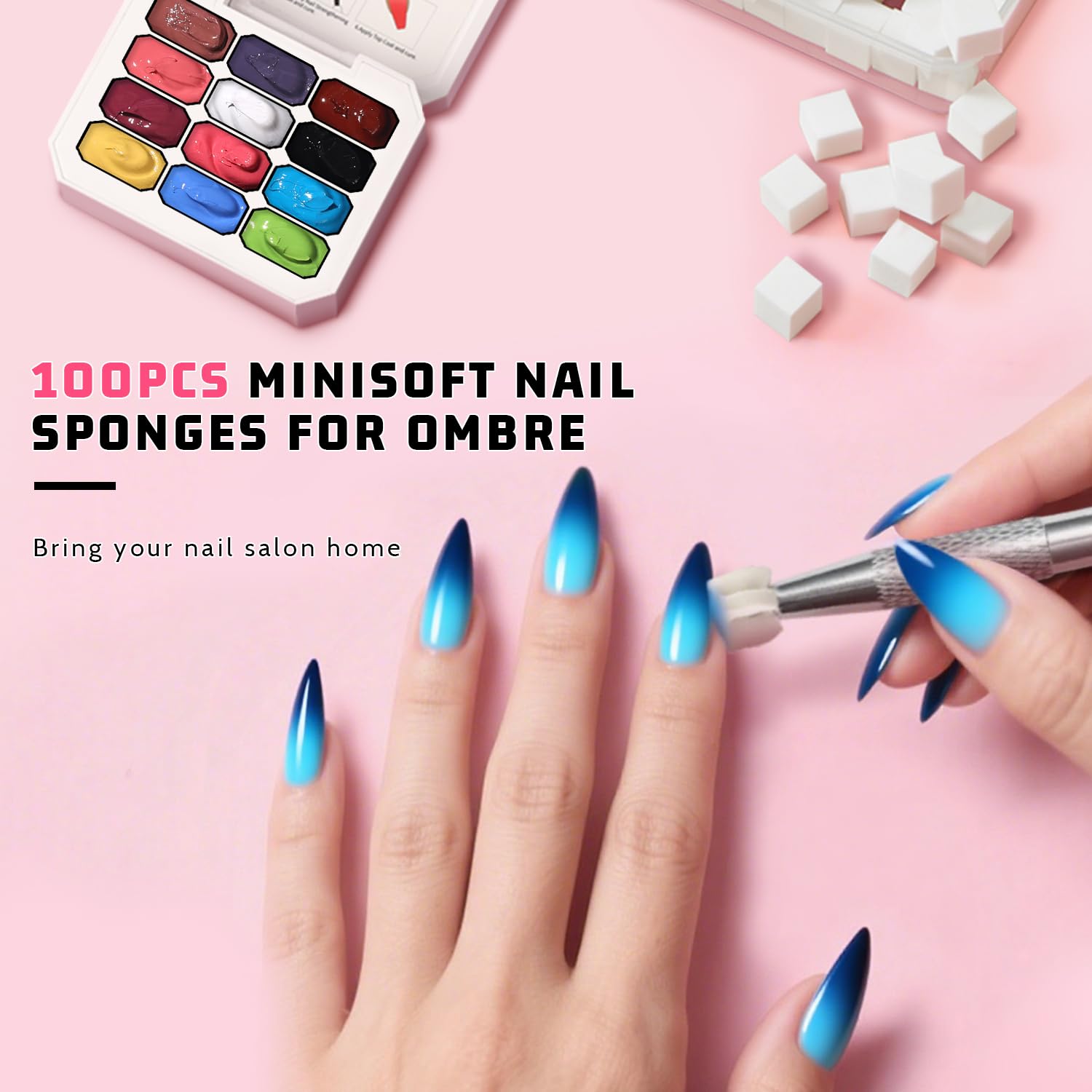 Sponge Pat Paint Nail Gel, Ombre Nails Gradient Gel Nail Blush Blooming Aura Nails Drawing Stripper Floral Painting DIY Nail Art, No Wipe, UV/LED Curing (12 Colors K)-BrightBean Baby