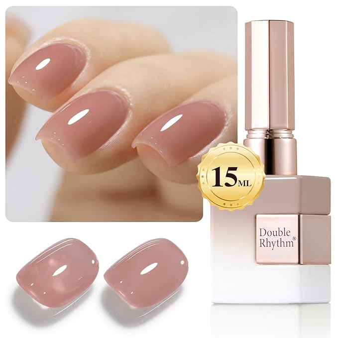 Double Rhythm Translucent Gel Polish Sheer Neutral Natural Light Milky Same Color Same Bottle 15ML Jelly UV Polish Nail Art DIY at Home (Dark Nude-A1493)-BrightBean Baby