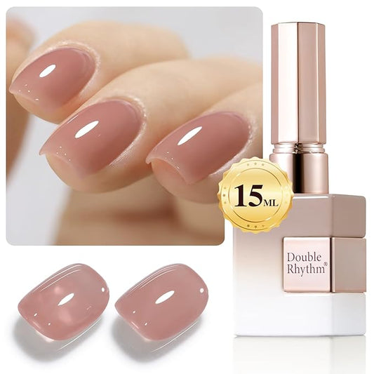 Double Rhythm Translucent Gel Polish Sheer Neutral Natural Light Milky Same Color Same Bottle 15ML Jelly UV Polish Nail Art DIY at Home (Dark Nude-A1493)-BrightBean Baby