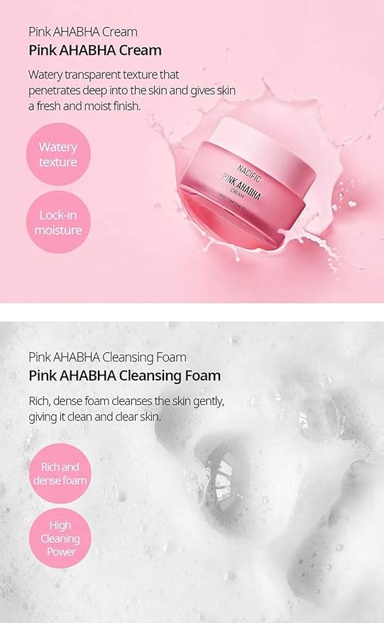 Nacific Pink AHA BHA Kit (Cleansing Foam, Toner, Serum, Cream) Travel Size Skin Care Set-BrightBean Baby
