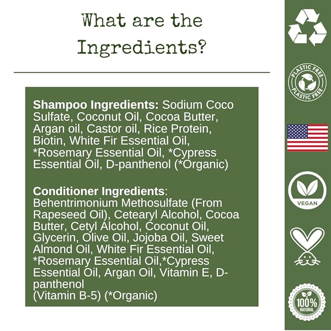 Shampoo Bar and Conditioner with Travel Tins | Rosemary, Biotin, Castor Oil | Growth, Volume, Thickening | For Thinning Hair | USA 2-pk-BrightBean Baby