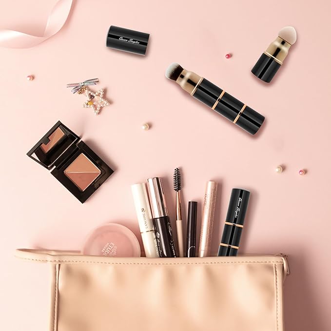 3 in 1 Professional Liquid foundation Makeup Brush Set Kabuki Face Blush Foudation Brush Powder Sponge for Powder/Liquid/Cream Travel Cosmetics Makeup Brushes with Cap-BrightBean Baby