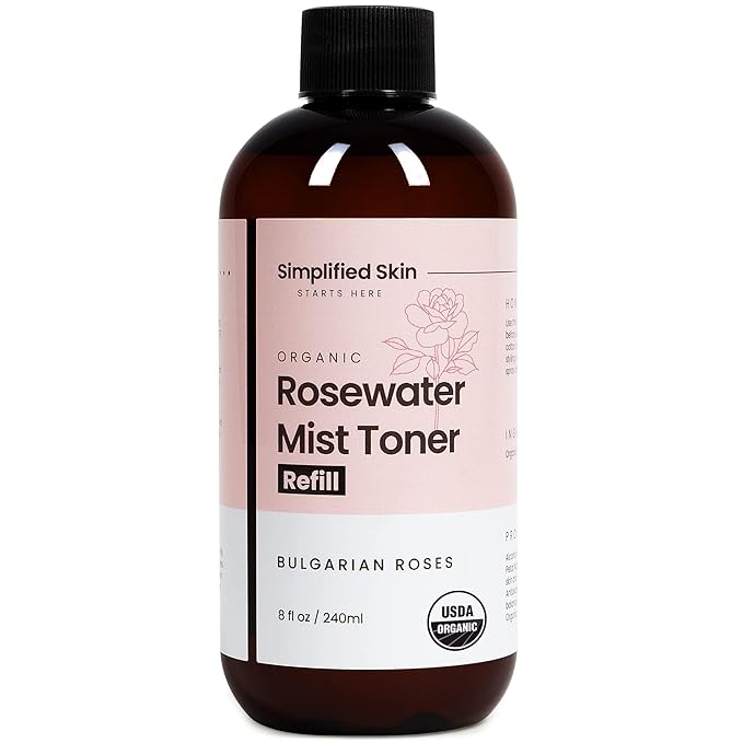 Rose Water Spray for Face & Hair (Refill) - Organic USDA Certified Rosewater Facial Toner - Alcohol-Free Makeup Setting Hydrating Face Mist - Anti-Aging Toner Spray - 8 Fl Oz-BrightBean Baby