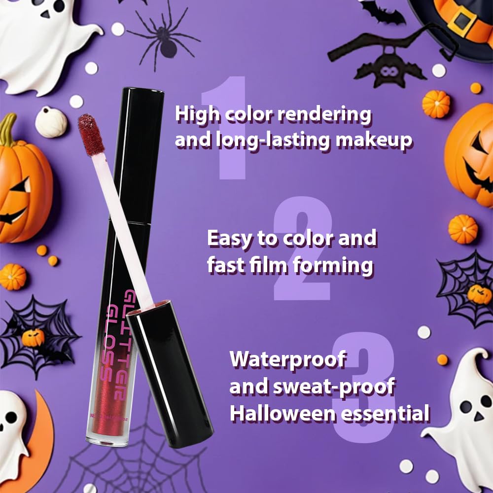 Red Purple Metallic Lipstick for Women,Glitter Sparkling Liquid Lipstick,Long Lasting Waterproof Lightweight Comfortable Non-Drying Bold Dark Lip Gloss for Gothic Stage Makeup,Vegan-BrightBean Baby