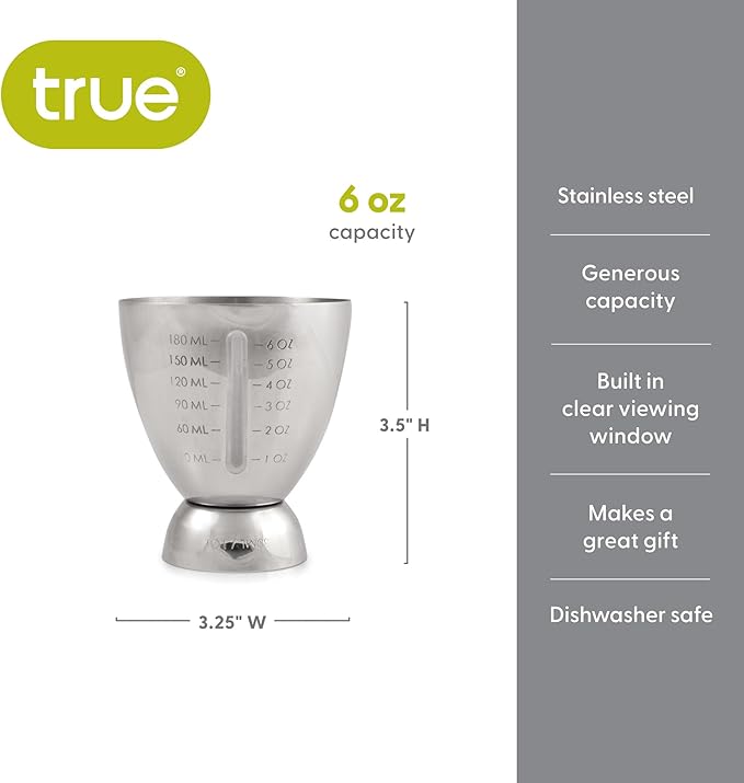 True Vista Stainless Steel Double Jigger for Bartending, Cocktail Measuring Jiggers for Margarita, Whiskey Sour, Bloody Mary, Mocktails and Other Drinks, Home Bar Accessories, 6 oz & 1 oz, Set of 1