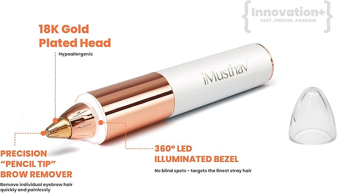Portable Flawless Eyebrow Hair Remover for Women – Painless, Fast & Precise Flawless Electric Razor & Epilator for Eyebrow, Nose, Ear Hair Removal – 18K Gold-Plated, 360° LED Light-BrightBean Baby