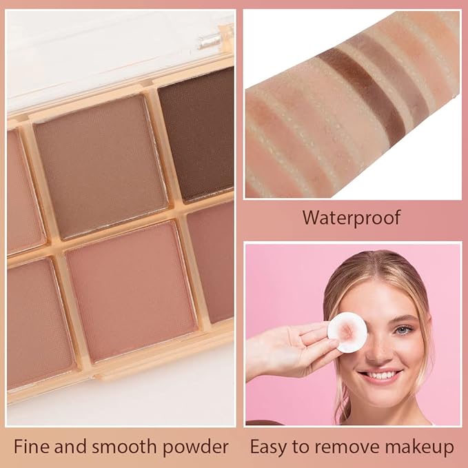 evpct 10 Colors Matte Nude Eye Shadow Palette Makeup for Older Women, Nude Brown Pink Cocoa Taupe Mauve Neutral Matte Cream Smokey Mini Eyeshadow Palette for Blue Green Eyes, Contour Makeup Palettes 5-BrightBean Baby