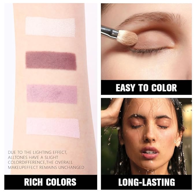 4 Colors Light Violet Pink Purple Brown Eye Shadow Powder Palette Makeup, Neutral Matte Shimmer Quads Eyeshadow Palette for Women Highly Pigmented Waterproof, paleta de sombras de ojos,Vegan 02-BrightBean Baby