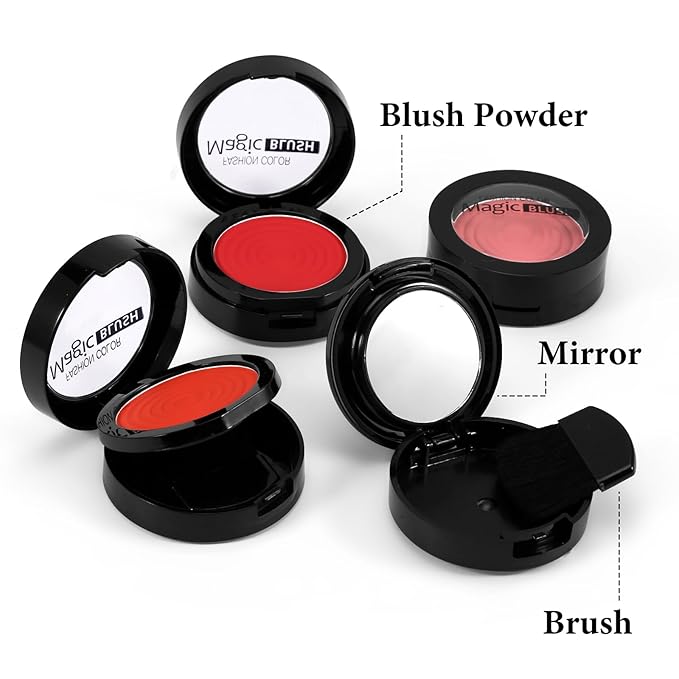 Boobeen Soft Blend Powder Blush for Cheeks, Buildable Color Matte Smooth Blush Palette Compact Blush Powder Makeup, Long-lasting Flush Color, with Mirror and Brush-BrightBean Baby
