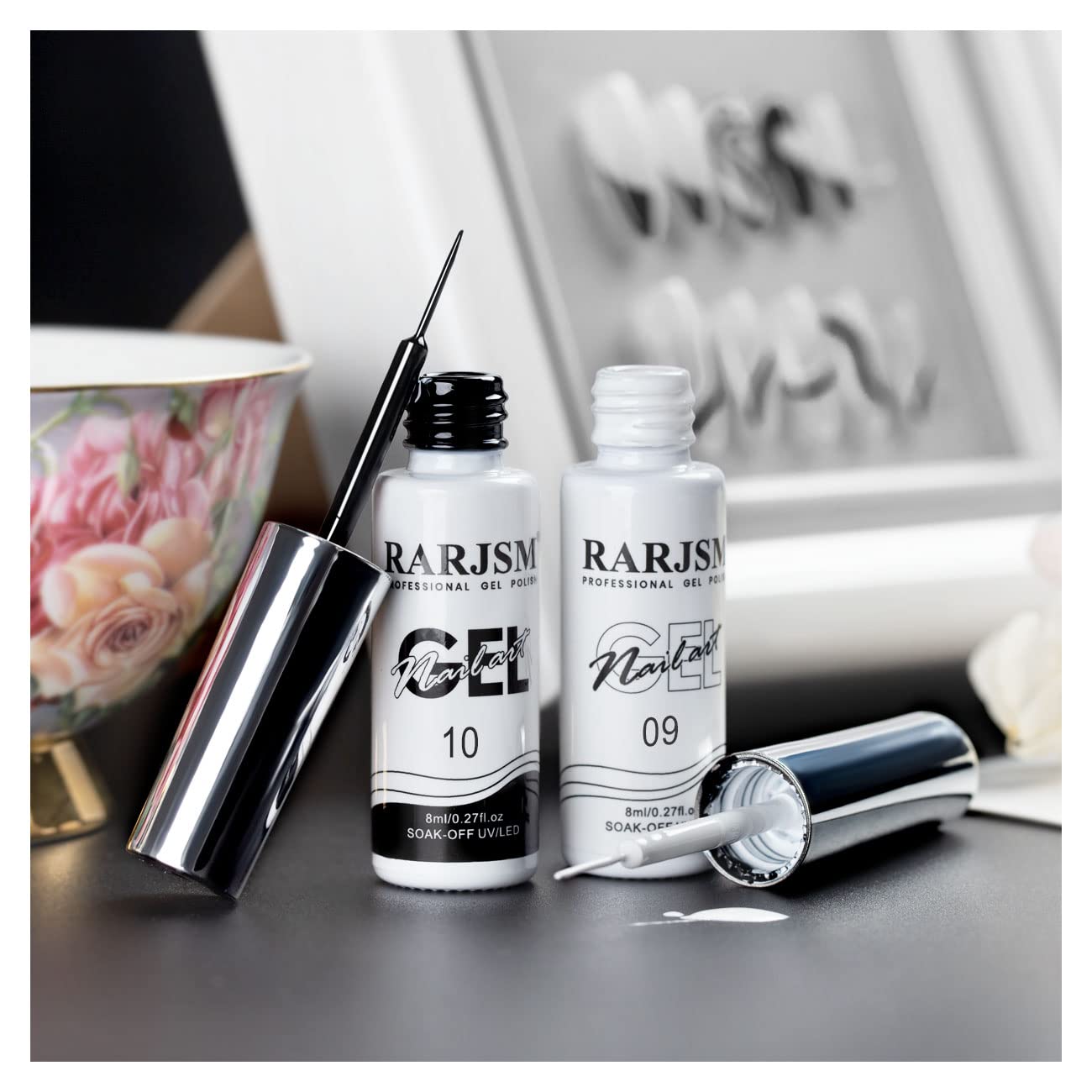 RARJSM Nail Art Gel,Liner Gel Polish,Black White Nail Design Polish Painted GelNailPolish Set 2Pcs Soak off Curing Requires 8ml Build in Thin Brush for Home Salon Diy Nails French Manicure Painting-BrightBean Baby