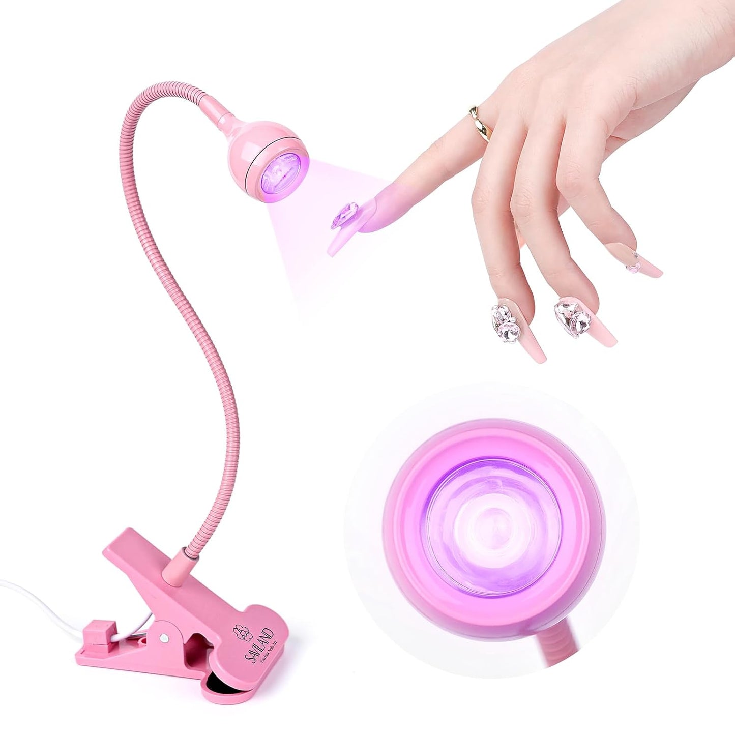 SAVILAND Gooseneck U V Lamp for Gel Nails: 2025 Pink LED U V Nail Gel Lamp 10s Flash Cure Light Gel Nail Tips Lamp with Desk Clip for Gel Nail Polish Mini Nail Dryer for Manicure Gel Light-BrightBean Baby