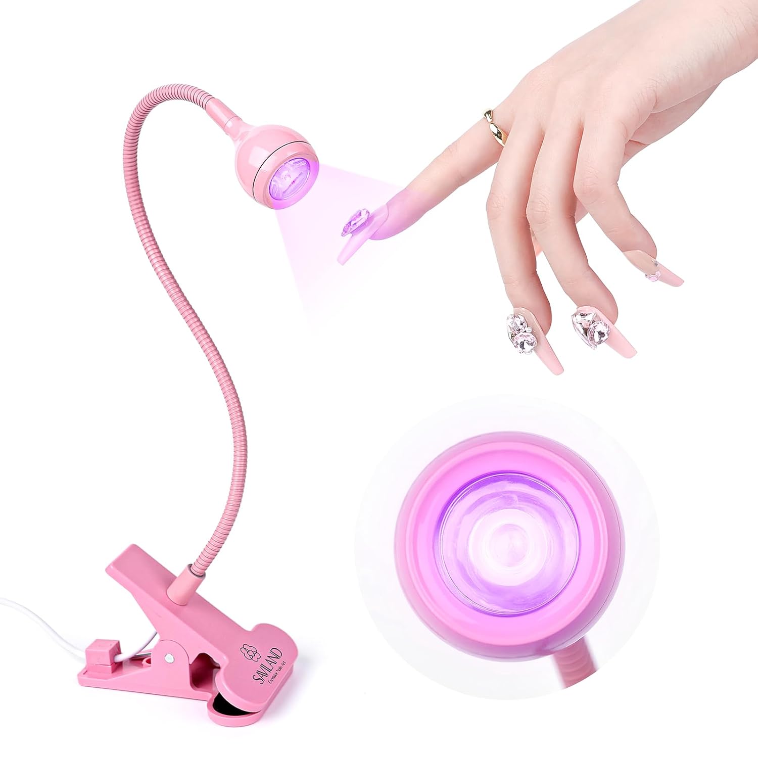 SAVILAND Gooseneck U V Lamp for Gel Nails: 2025 Pink LED U V Nail Gel Lamp 10s Flash Cure Light Gel Nail Tips Lamp with Desk Clip for Gel Nail Polish Mini Nail Dryer for Manicure Gel Light-BrightBean Baby