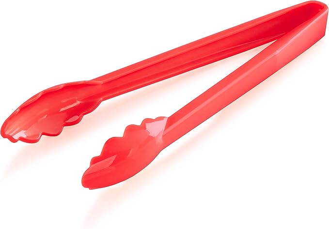 New Star Foodservice 35544 Utility Tong, High Heat Plastic, Scalloped, 12 inch, Set of 12, Red