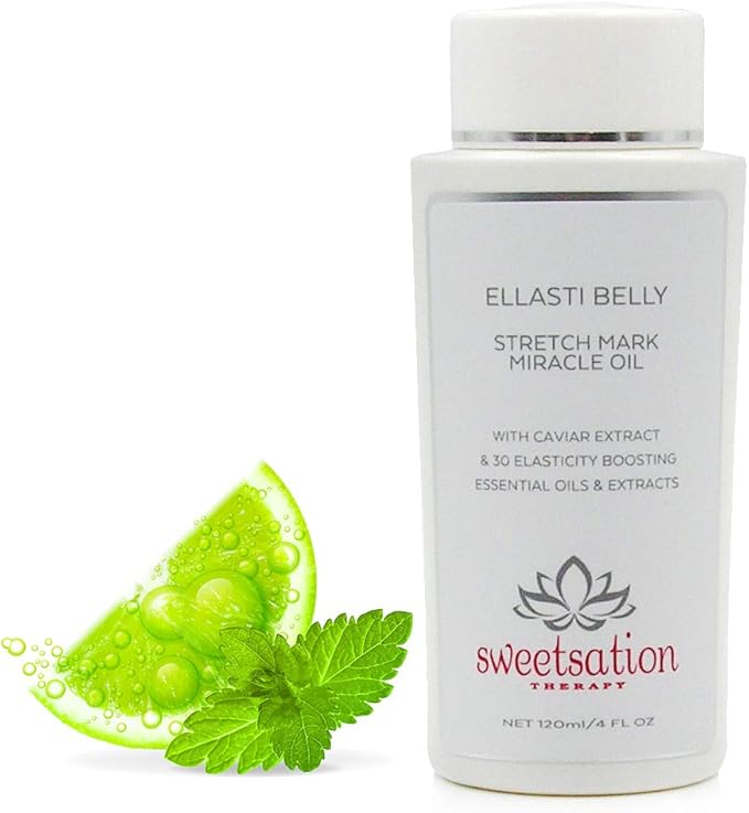 Sweetsation Therapy- Organic EllastiBelly Stretch Mark Miracle Oil, 4oz. Stretch Marks Prevention in Pregnancy With Omega 3,6,9, Vitamins,Amino Acids, 30+ Extracts to Boost Elasticity-BrightBean Baby