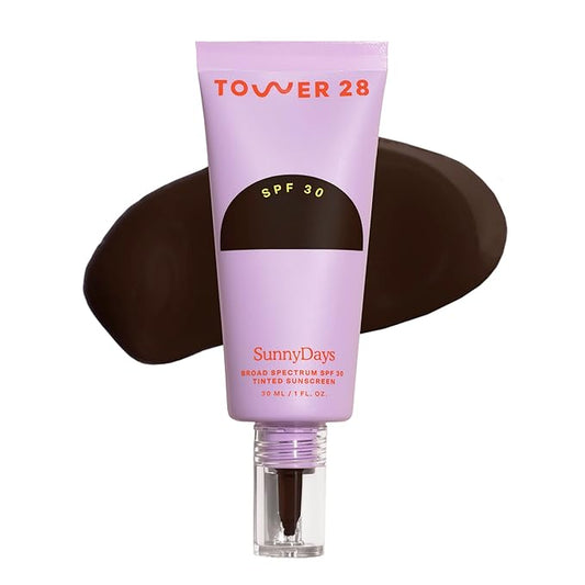 Tower 28 Beauty SunnyDays SPF 30 Tinted Mineral Sunscreen - For Sensitive Skin - 2-in-1 Facial Broad Spectrum UVA/UVB Protection + Foundation - Shade 70 VENICE, 1 Fl Oz-BrightBean Baby