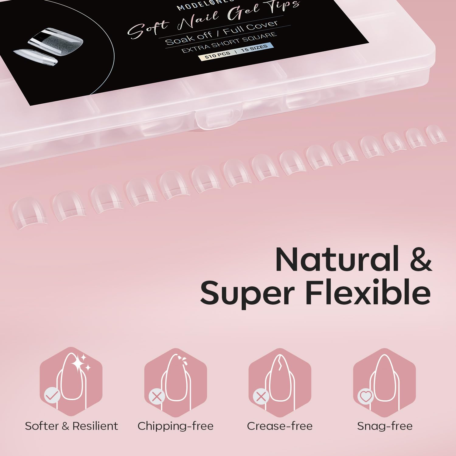 Modelones Extra Short Square Fake Nail Tips - 510Pcs Gel Tips Pre-shaped Half Matte Full Cover Clear Acrylic Gel Kit False Press on Nails for Extension DIY Salon 15Sizes-BrightBean Baby