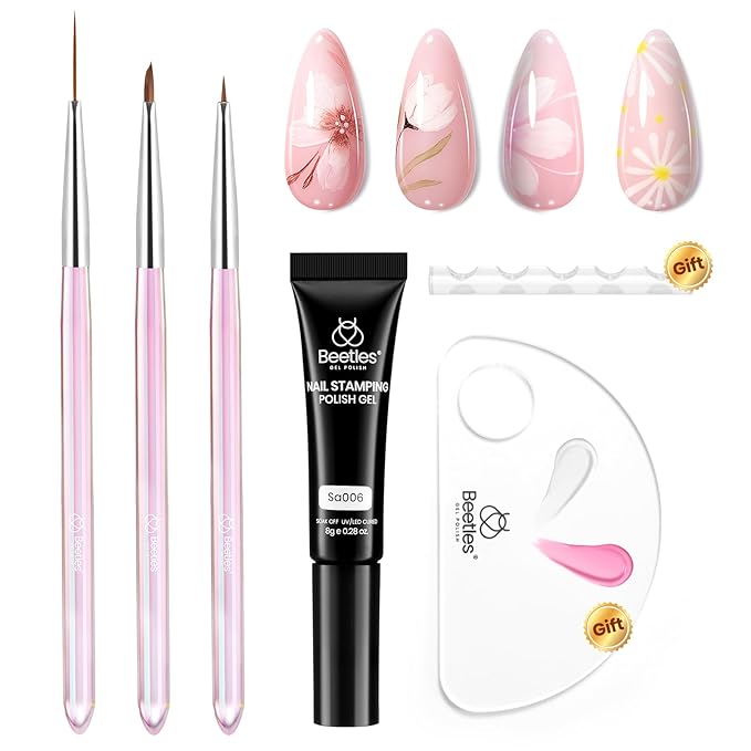 Beetles Nail Art Brushes Set for Gel Polish 3 Pcs Nail Art Design Pen and One White Painting Gel All-in-One Petal Brush Kit Flower DIY with Palette Dotting Manicure Tool Set-BrightBean Baby