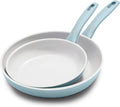 GreenPan Dover 8” and 10” 2 Piece Frying Pan Skillet Set, Non-Toxic PFAS-Free Ceramic Nonstick Coating, Sear Saute Fry Egg Omlete, Dishwasher & Oven Safe, Stay Cool Handle, Easy Pour Rims, Blue Haze