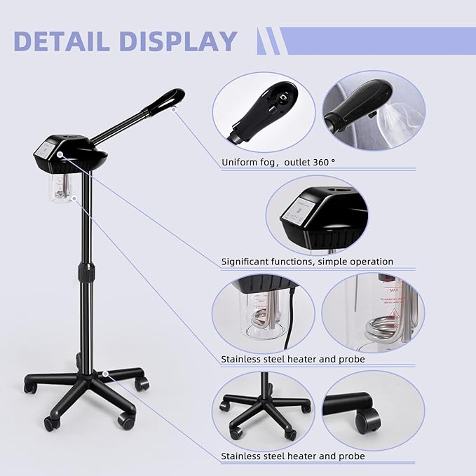 Facial Steamer, Face Steamer on on Wheels with More Steam, Adjustable Height for Face Steamer Suitable for Personal Home and Professional Personal Care Places，Moisturizing and Hydrating.-BrightBean Baby