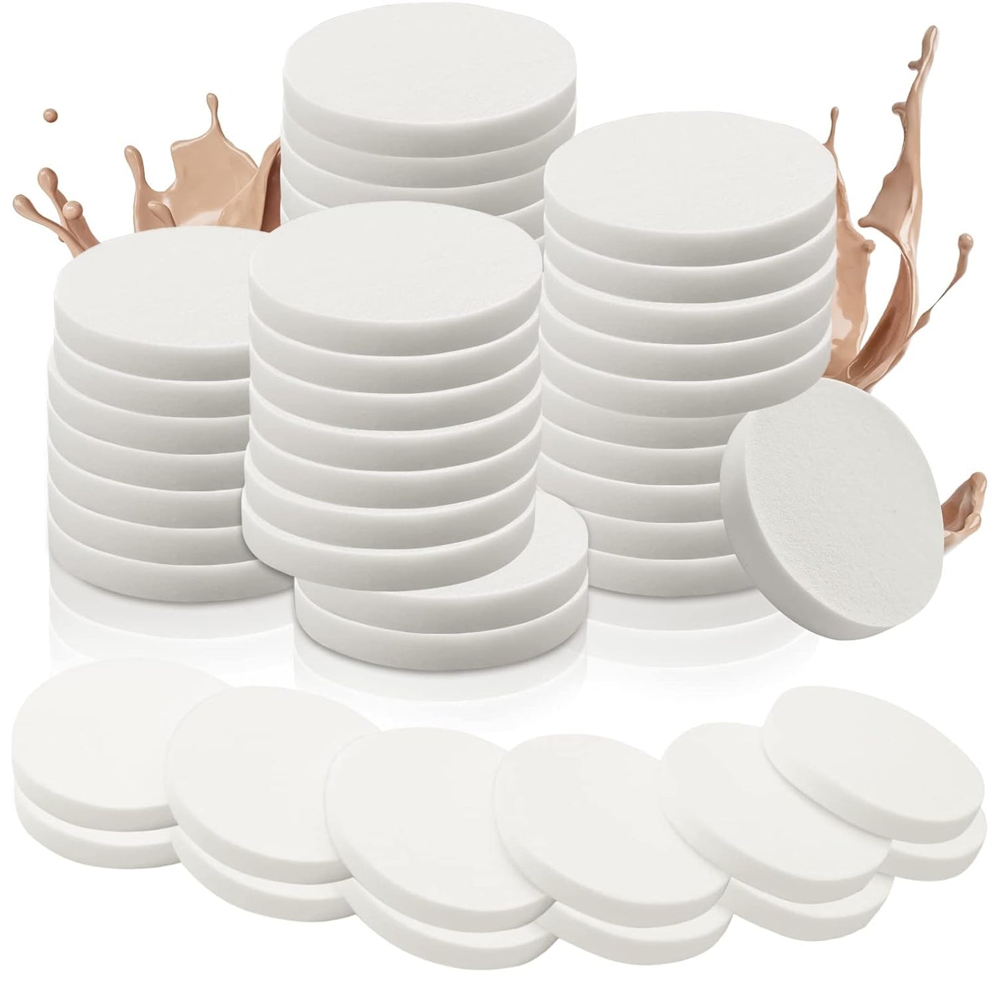 Vmiapxo 48 Pieces White Makeup Sponge, Cosmetic Sponge Round Foam Pad, Compact Facial Powder Puff, Beauty Makeup Foundation Powder Blender for All Skin Types Wet and Dry Dual Use-BrightBean Baby