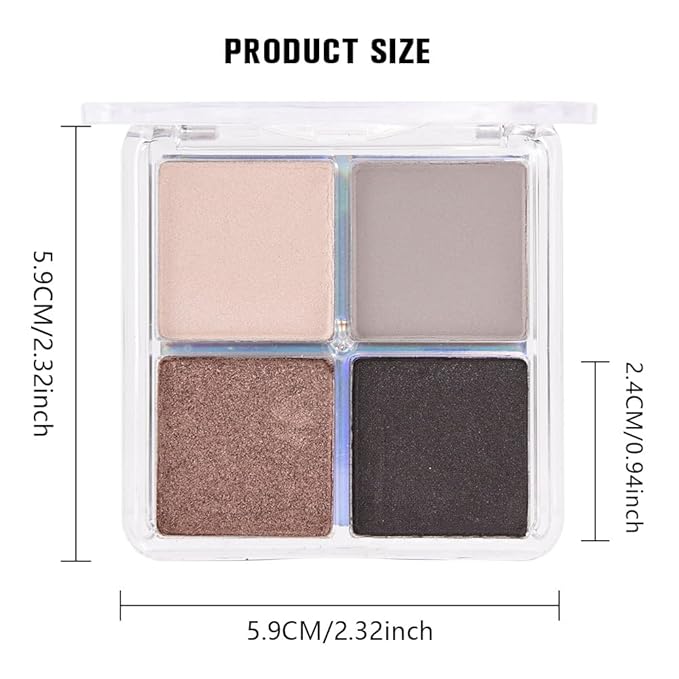 4 Colors Light Beige Gray Brown Black Eye Shadow Powder Palette Makeup, Neutral Matte Shimmer Cream Quads Eyeshadow Palette for Women Highly Pigmented Waterproof, paleta de sombras de ojos, Vegan, 07-BrightBean Baby
