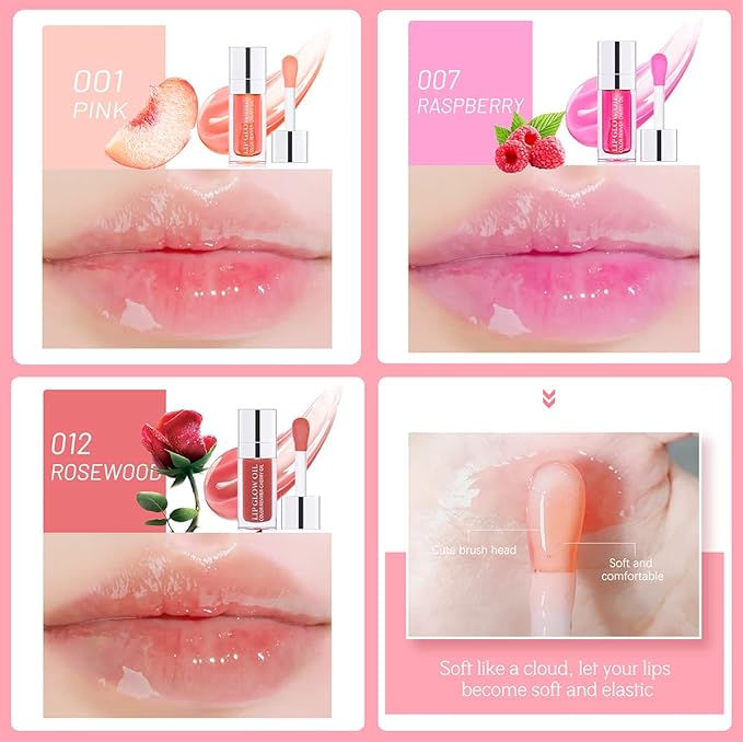 3 Set Lip Oil Hydrating Tinted Lip Balm, Plump Lip Gloss Lip Care Transparent Toot Lip Oil Tinted, Glass Lip Glow Oil Fresh Texture & Non-sticky, Nourishing Repairing Lightening Lip Lines Lip Care Products-BrightBean Baby