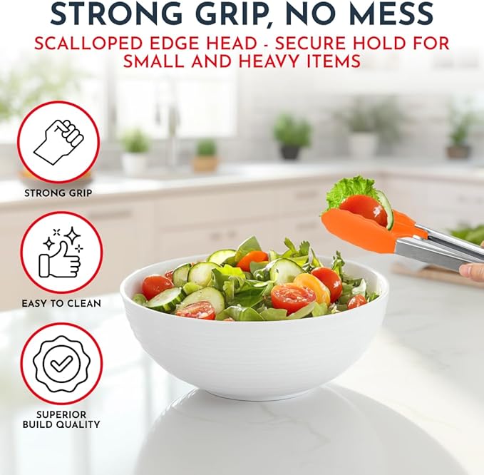 Kitchen Tongs for Cooking with Silicone Tips, Heat Resistant Tongs for Serving Food, 7-Inch, 9-Inch, 12-Inch Locking Silicone Tong, Set of 3 Salad Tong, Orange Kitchen Utensils