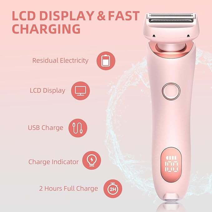 Womens Electric Shaver, 2 in 1 Razor for Women, Wet & Dry Electric Waterproof Razor with LED Display, Cordless Bikini Trimmer for Sensitive Skin, Painless Hair Removal-BrightBean Baby