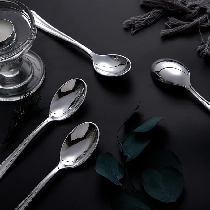 Liacere 200PCS Silver Plastic Spoons - Heavy Duty Disposable Spoons - dessert Spoons for Wedding & Party & New Year & Valentine's Day