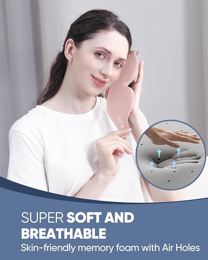 MZOO Luxury Sleep Eye Mask for Side Sleeper Men Women, Zero Eye Pressure 3D Sleeping Mask, Light Blocking Patented Design Night Blindfold, Soft Eye Shade Cover for Travel, Pink-BrightBean Baby