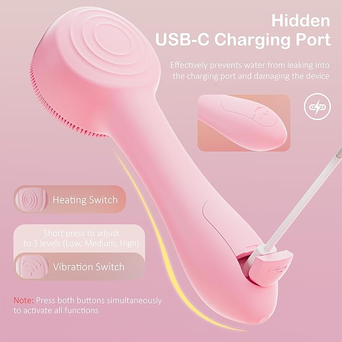 Facial Cleansing Brush Silicone Face Scrubber Waterproof Rechargeable Exfoliator Massage Device for Men & Women, Deep Pore Cleansing, Exfoliating, Removing Blackhead Electric Face Scrub Brush (Pink)-BrightBean Baby