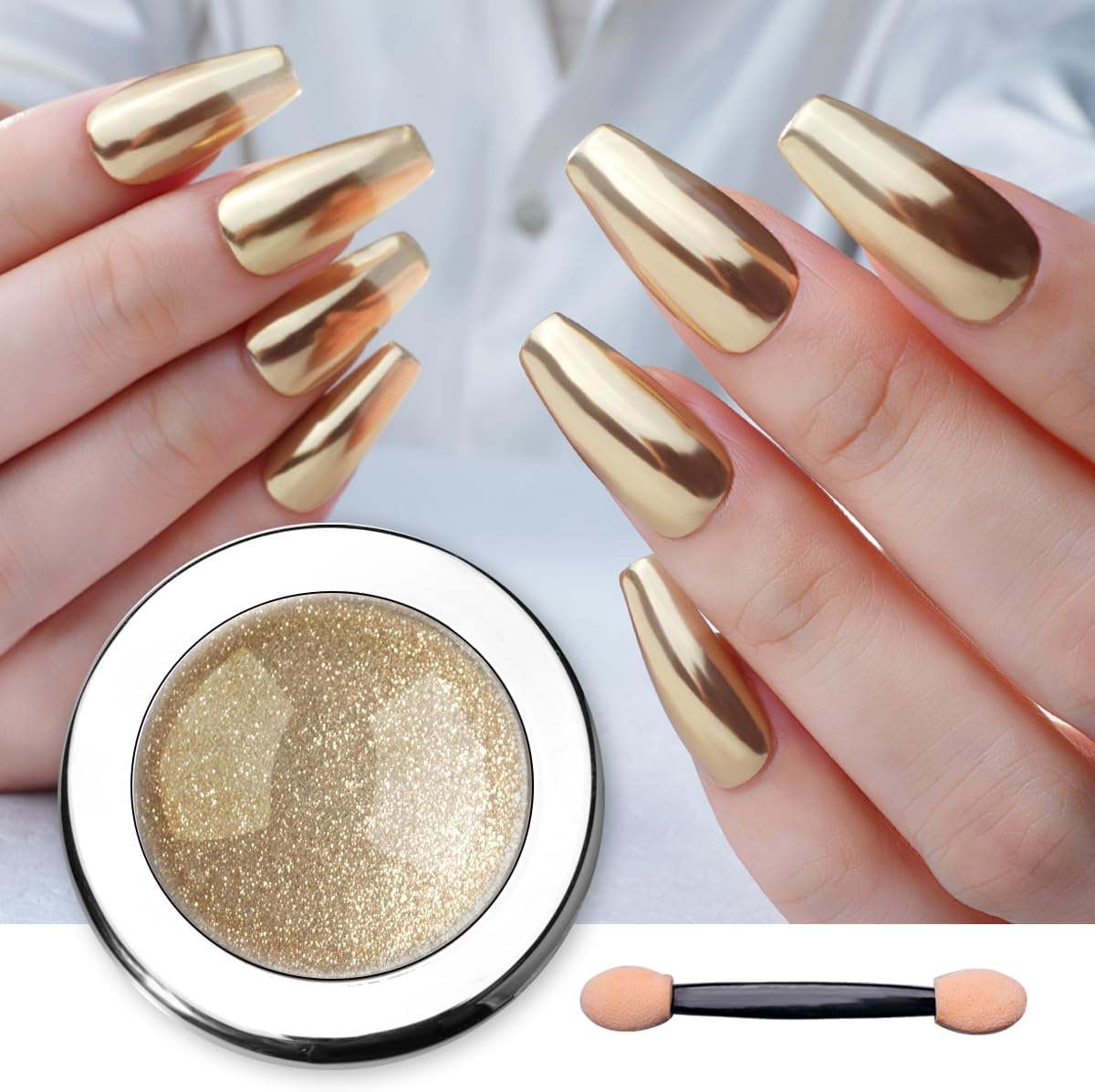 Pretty Diva Chrome Nail Powder - Champagne Gold Mirror Effect Nail Chrome Powders, Highlight Metallic Chrome Powder for Nail Art Pigment Chrome Powder for Nails (Champagne, 1g)-BrightBean Baby