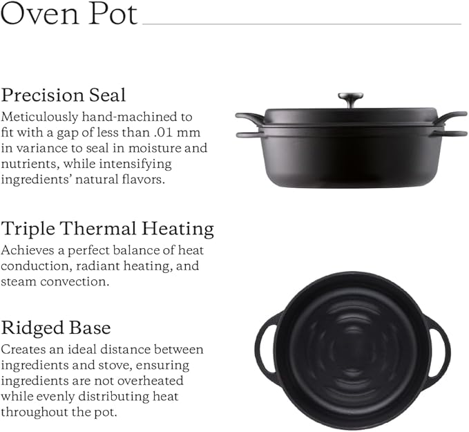 Vermicular Oven Pot 3.9 Qt Matte Black - Japanese Enameled Cast Iron Dutch Oven