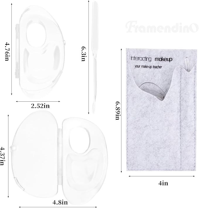 Framendino, 2 Set 3 in 1 Handheld Makeup Mixing Palette, Acrylic Transparent Mixing Foundation Tray with Foundation Spatula for Makeup Artist and Beginner-BrightBean Baby