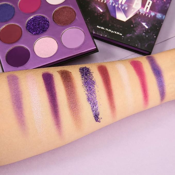 docolor Eyeshadow Palette 9 Colors Gemstone Shadow Palette Highly Pigmented Mattes Shimmers Smokey Glitter Cream Colorful Powder Blendable Long Lasting Waterproof Makeup Palette-Purple-BrightBean Baby