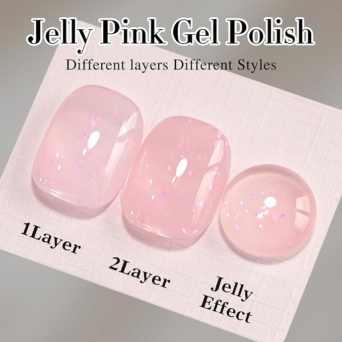 Double Rhythm Gel Polish Translucent Sheer Neutral Natural Light Milky Same Color Same Bottle 15ML Jelly Polish Art DIY at Home (Milky Pink Glitter-A1379)-BrightBean Baby