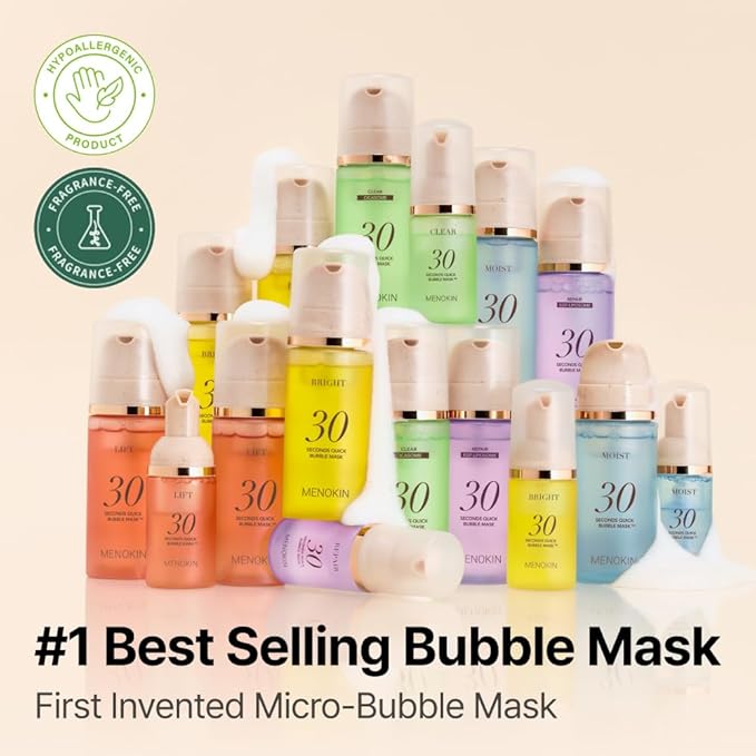 MENOKIN 30 Seconds Quick Bubble Mask [BRIGHT] - [Vitamin C] [Glutathione & Niacinamide] in Micro-bubbles for Dark Spots, Uneven Skin Tone, Korean Skin Care Essential, 70 Uses, 3.21 fl.oz-BrightBean Baby