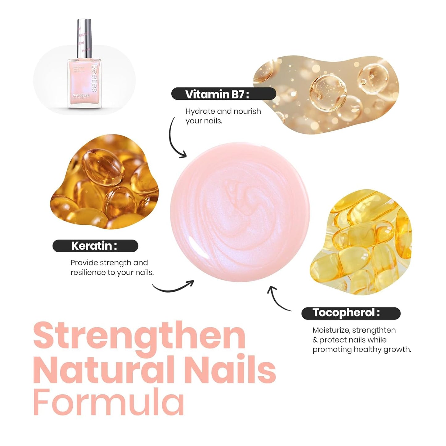 Beetles Pink Glitter Nail Polish and 2 in 1 Base & Top Coat Set, Fast Drying & Natural Nail Lacquer Strengthen Shimmer-Like Purple Mermaid Tears, No UV Lamp Needed for DIY Nail Art Gifts for Women-BrightBean Baby