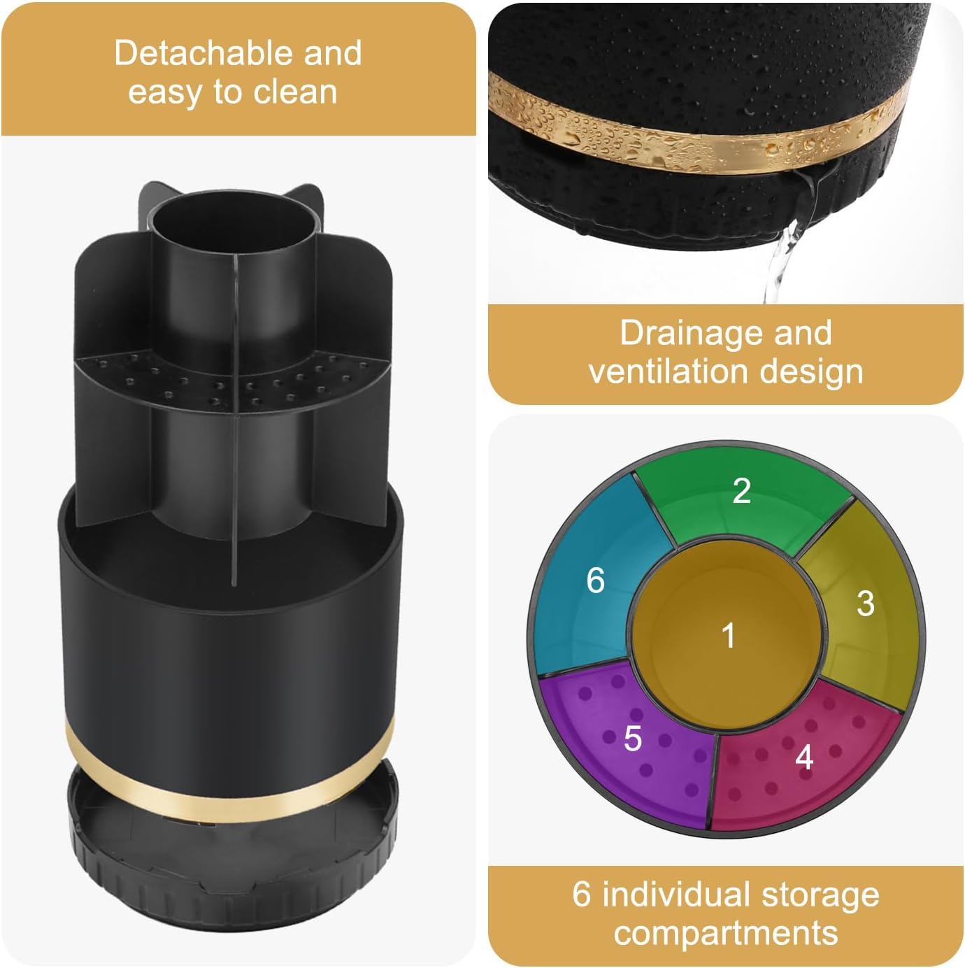 Bathroom Organizer Countertop - Rotating Black Toothbrush Holder for Bathroom Accessories Organization Detachable 6 Slots Bathroom Sink Storage Caddy Vanity Organizer-BrightBean Baby