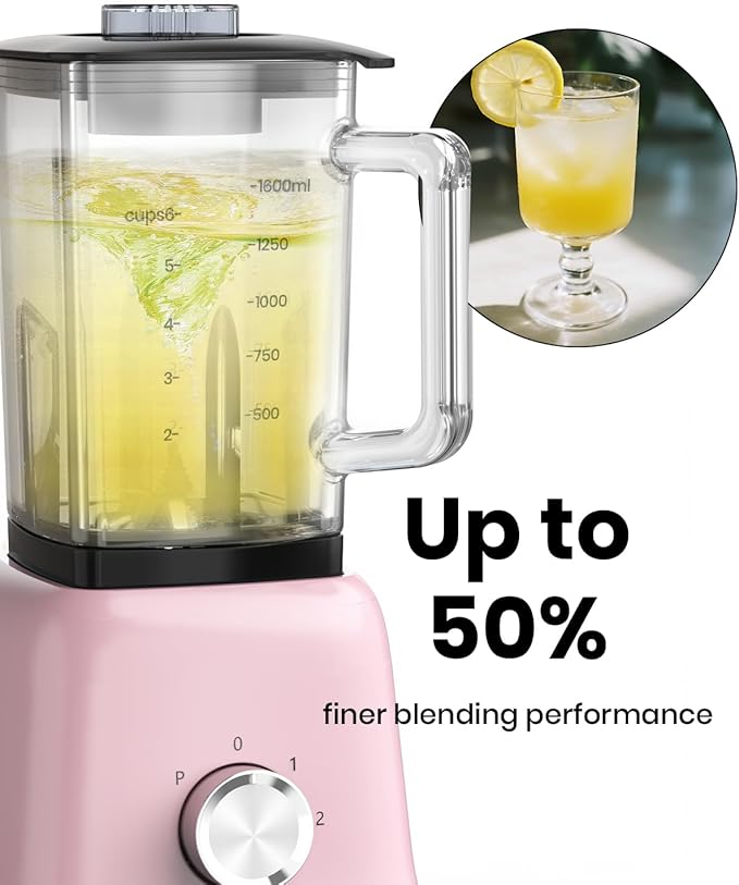 Professional Glass Blender for Smoothies - 58 Oz Jar 750W B02 Macaroon Pink