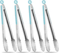 Tongs for Cooking, 12-Inch Stainless Steel Kitchen Tongs, Locking Metal Food with Silicone Non-Slip Grip, Kitchen Utensils for Food, Salad and Outdoor BBQ, Set of 4 (Blue)
