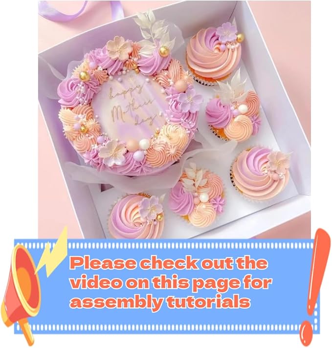 Bento Cake and Cupcake Box 2-in-1 4-inch Cake and 5 Cupcakes Box 5 Sets with One Wide Roll of Ribbon for Family Dinner Birthday Party Picnic Gift (TB02)