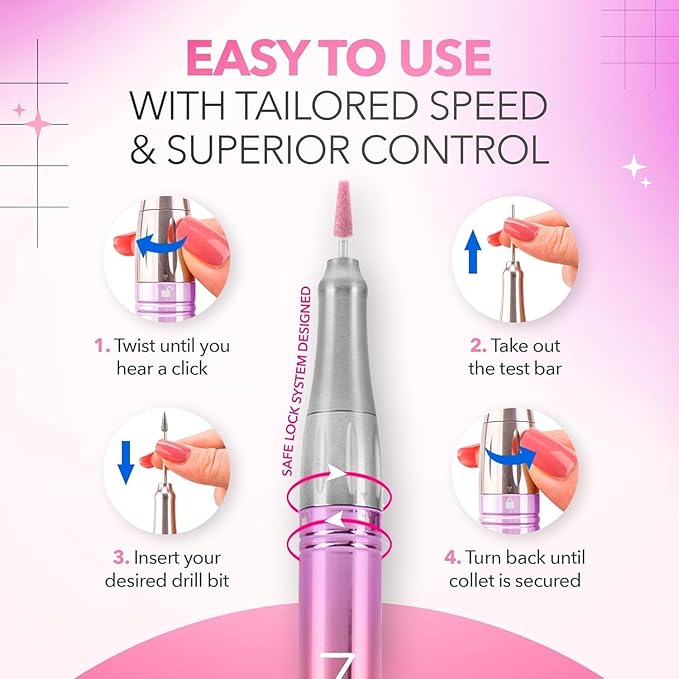 M Mase- Professional Nail Drill Machine - Coreless 2-in-1 Nail File - Electric, Cordless, 35000 RPM, HD Display - Electric Nail Drill for Professional & Home Use (Rose Gold)-BrightBean Baby