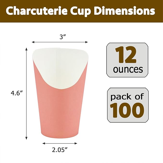 CAMKYDE 100 Pcs French Fries Holder, 12oz Disposable Paper French Fry Cups Pink Charcuterie Cups for all Occasions (12oz, Pink)