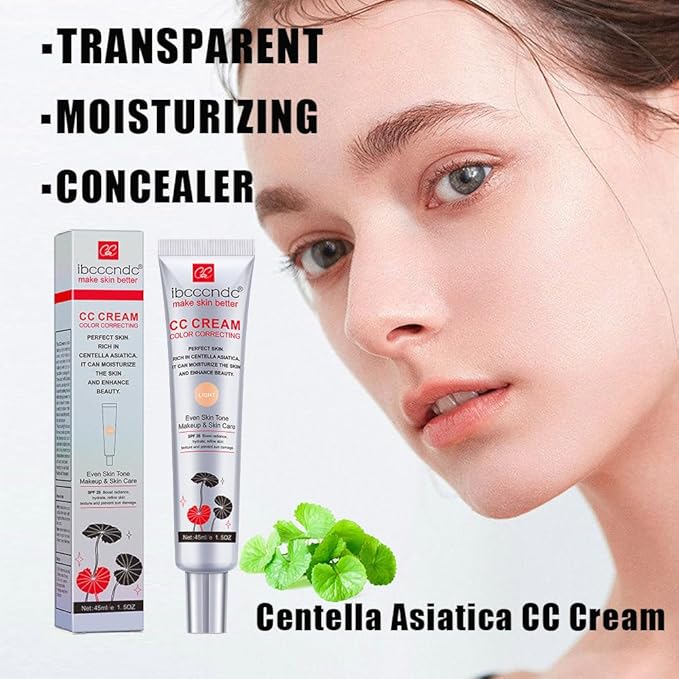 Color Correcting CC Cream With Centella Asiatica,Multi-Purpose Skin Tone Adjusting CC Cream Concealer Full Coverage,SPF 25 Sunscreen Moisturizing Pre-Makeup Primer Brightening for Mature Skin-BrightBean Baby