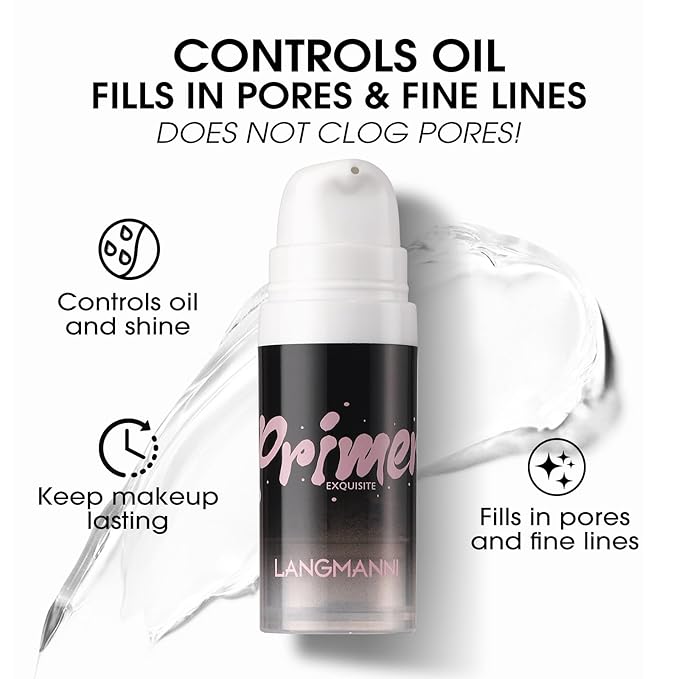 LANGMANNI Matte Grip Face Primer, Transparent Skin Perfecting Hydrating Primer,Unique Smooth Gel-Based Primer Essential For Longlasting Perfection Face Makeup (0.33 Fl Oz, 1)-BrightBean Baby