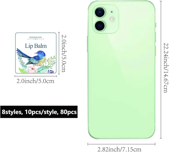 CRASPIRE Lip Balm Labels 80pcs Homemade Lip Balm Labels 2” Clear Lip Balm Labels for Tubes Printable Waterproof Lip Balm Stickers Labels for Lip Balm Handcream Candle Container（Flowers and Birds）-BrightBean Baby